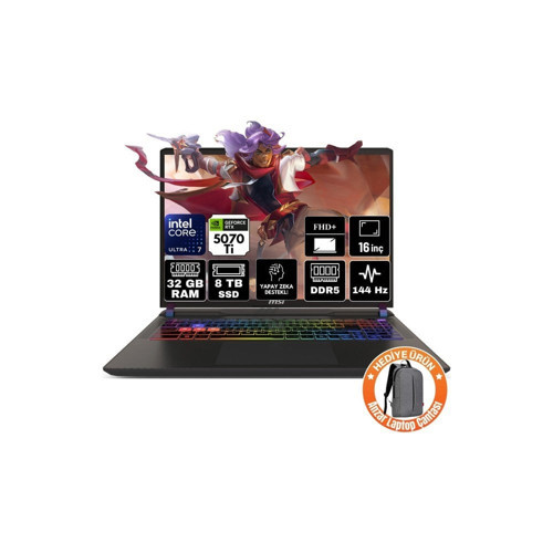 Stealth 18 Hx Aı A2XWHG-024TR Intel Core Ultra 9 275HX 8gb Ram 1tb SSD RTX5070TI 18" Qhd+ 240Hz Freedos K3