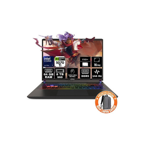 Vector 16 Hx Aı Intel Core Ultra 7 255HX 64GB 8tb SSD RTX5070TI 12GB Freedos Fhd+ 16" 144Hz Taşınabilir Bilgisayar A2XWHG-091XTR-A20