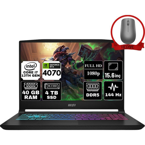 Katana 15 Intel Core I7 13620H 40GB 4tb SSD RTX4070 Windows 11 Pro 15.6" Fhd 144Hz Taşınabilir Bilgisayar B13VGK-1874XTR-A84 & Anzar Mouse