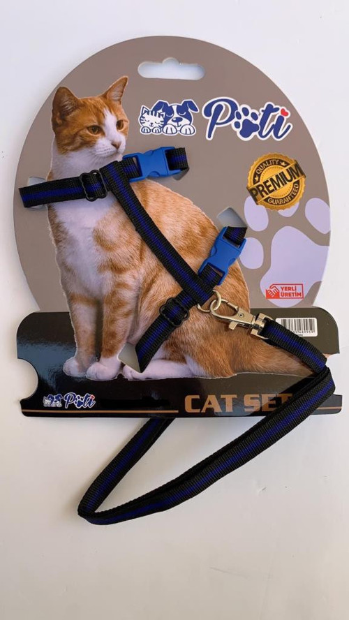 Yavru Köpek ve Kedi Gezdirme Takım Tasması (Ayarlanabilir) Siyah-Lacivert