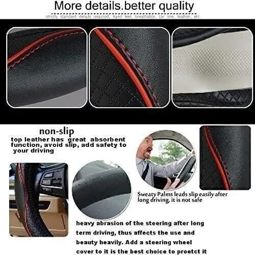 Direksiyon Simidi Kaplaması, 38 cm/15 inç Deri Direksiyon Simidi Kılıfı İğne ve İplikle El Yapımı