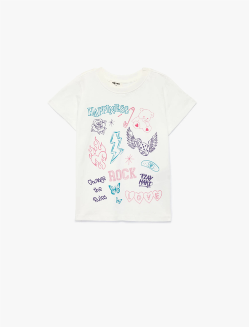 Y26 6Skg10040Ak 010 Ekru Kız Çocuk Jersey Kısa Kol T-Shirt