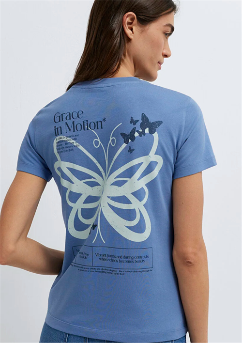 Y26 M1613870-70728 İnfinity Kadın Semı Slim Kelebek Baskılı T-shirt