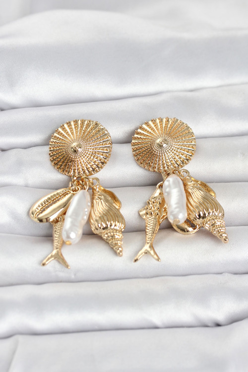 Gold Renk Deniz Temalı Vintage Kadın Küpe - EBJ260516W42176