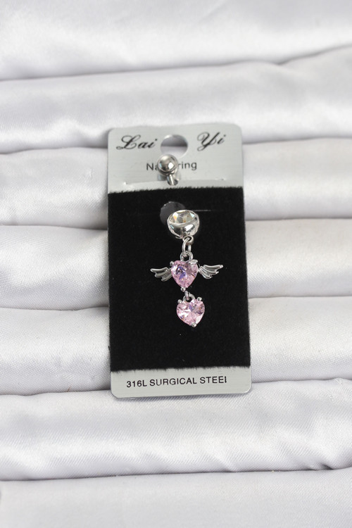 Pembe Zirkon Taşlı Kanat Model Göbek Piercing - EBJ260516W42319