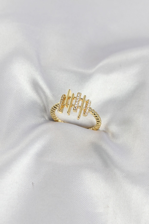 Gold Renk Zirkon Taşlı Sütun Model Kadın Yüzük - EBJ260516W42188