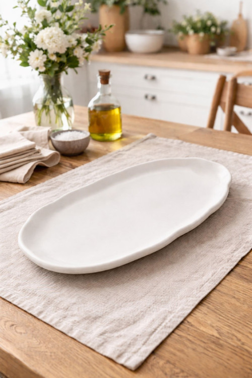 Dalgalı Kenar Beyaz Modern Sunum Tepsisi