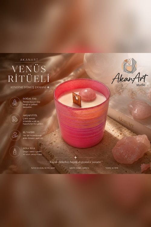 Pembe Kuvars Ritüel Mumu – Vanilya Kokulu