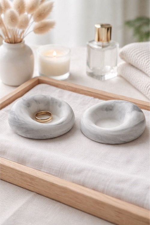 Mermer Desenli Beton Tealight Mumluk – 2’li