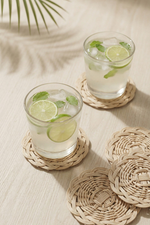 Hasır Rattan Bardak Altlığı Seti – El Örgüsü Naturel Bardak Altlığı 6'lı