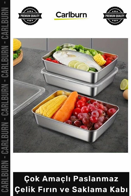 #SaklamaKabı 304 Kalite Sızdırmaz Çok Amaçlı Paslanmaz Çelik Fırın Saklama Kabı 25x20x5 cm - 1 Adet