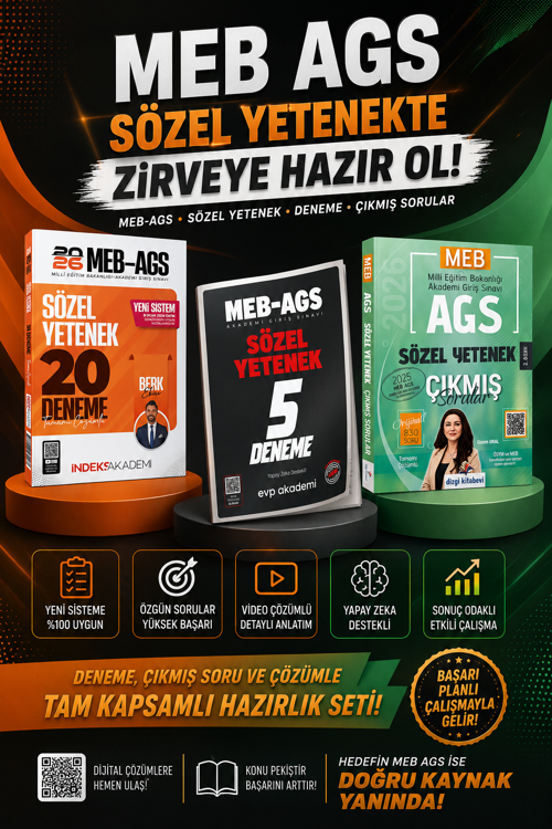 İndeks 2026 MEB-AGS Sözel Yetenek 20 Deneme & Dizgi Kitap AGS Sözel Yetenek Çıkmış Soru & EVP Akademi AGS Sözel Yetenek