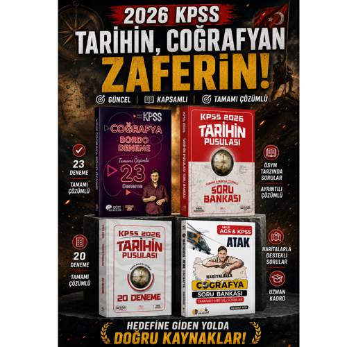 Mehmet Eğit KPSS Coğrafya Bordo 23 Deneme & Haritalarla Coğrafya Soru Bankası & İsmail Adıgüzel KPSS Tarihin Pusulası 20