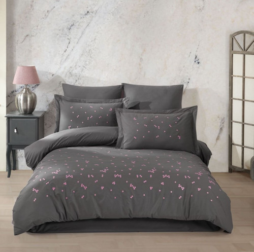 Çift Kişilik Poplin Nakışlı Nev Spring Gri