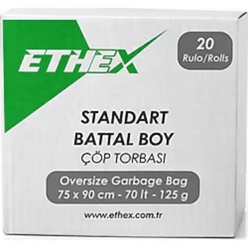 Battal Boy Siyah Renk Çöp Torbası 20 Paket - 75x90 Cm