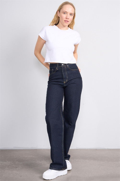 7810 Bayan Jean Maria Wide Leg Pantolon Koyu Mavi