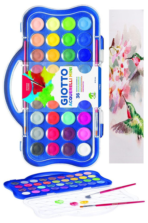 36 Renk Sulu Boya 23mm 1 Paket Giotto 36 lı Suluboya Fırça Hediyeli Canlı Renkler Acquerelli Kaliteli Yıkanabilir