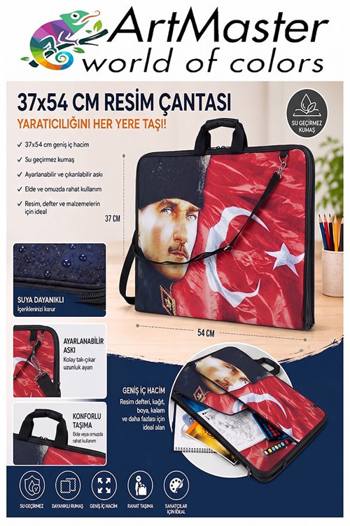 Resim Çantası Desenli Kumaş 37x54 cm 1 Adet Art06 Teknik Resim Dosya Çantası 35x50 cm Askılı Proje Çantası Fermuarlı