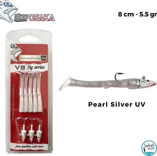 V8 8cm 5.5gr Silikon Yem Set (3+5) Pearl Silver UV