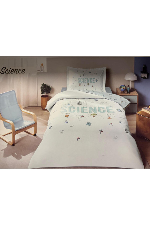 Tek Kişilik Lastikli Çarşaflı Ranforce Nevresim Takımı Science Mint