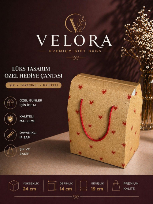 Velora Premium Karton Poşet Hediye Paketi Karton Çanta 24x14x20cm