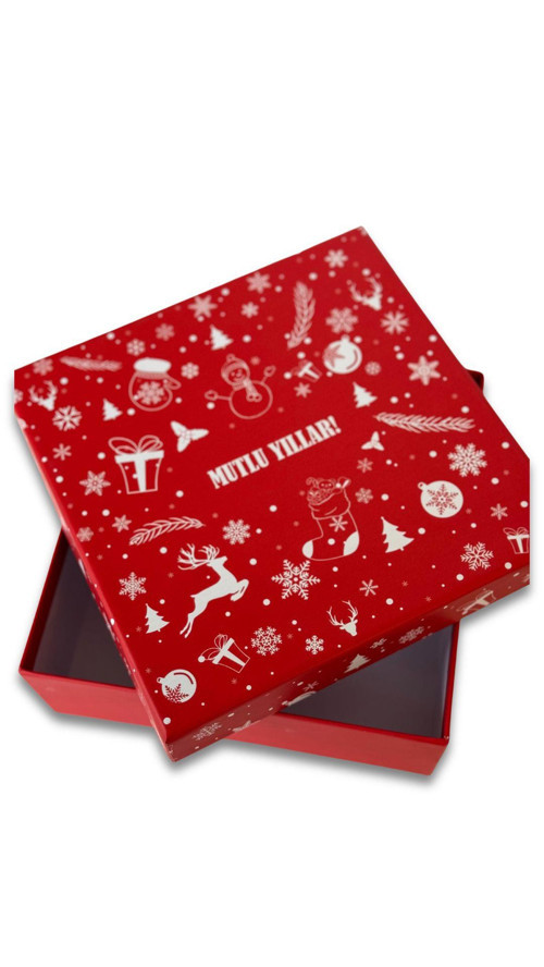 Yılbaşına Özel 20x20 Happy Newyear Desenli Dekoratif Hediye Kutusu Kırmızı