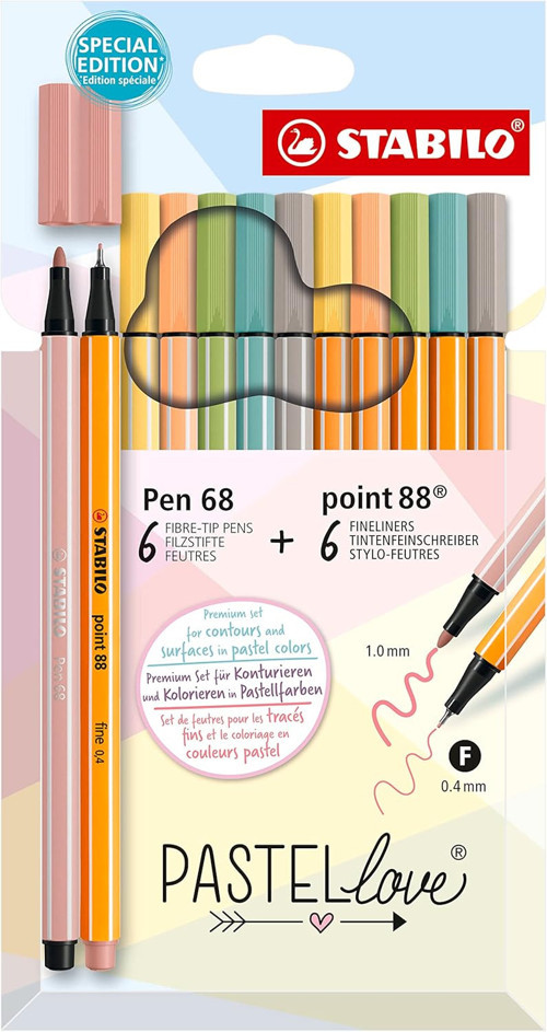 Point 88 & Pen 68 Pastellove - İnce Keçe Uçlu Kalem Ve Keçe Uçlu Boya Kalemi - 12'Li Paket -