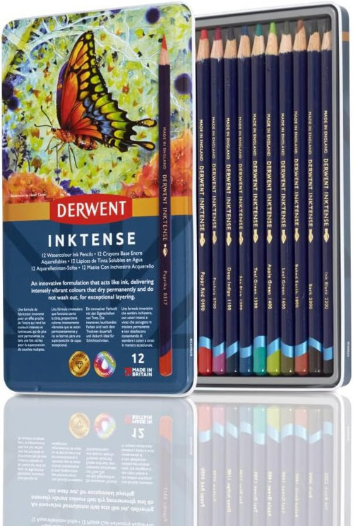 Inktense Serisi Mürekkep Bazlı Suluboya Kalem Seti - 12 Renk Metal Kutulu