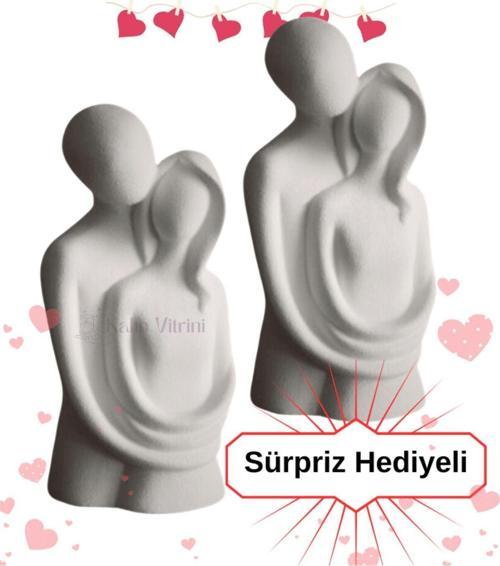 Sevgililer Günü Özel Hediye Sarılan Çift Biblo 2 li Renk Beyaz