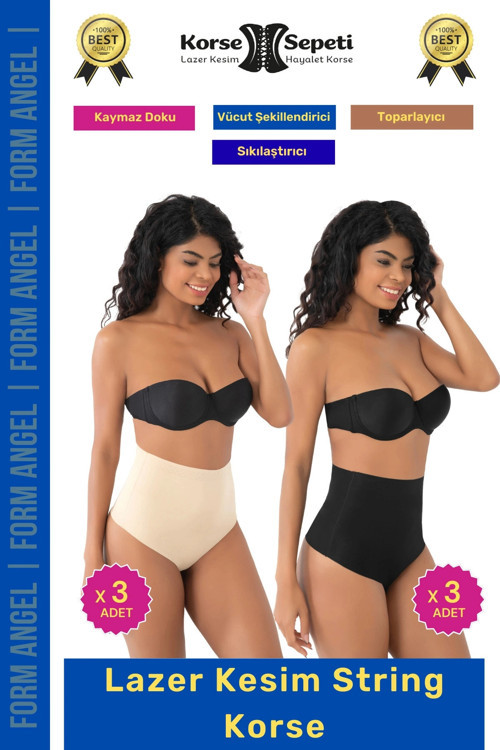 #Korse İz Yapmaz Göstermeyen Kaymaz Doku Toparlayıcı Sıkılaştıran Lazer Kesim String Korse 6'lı Set