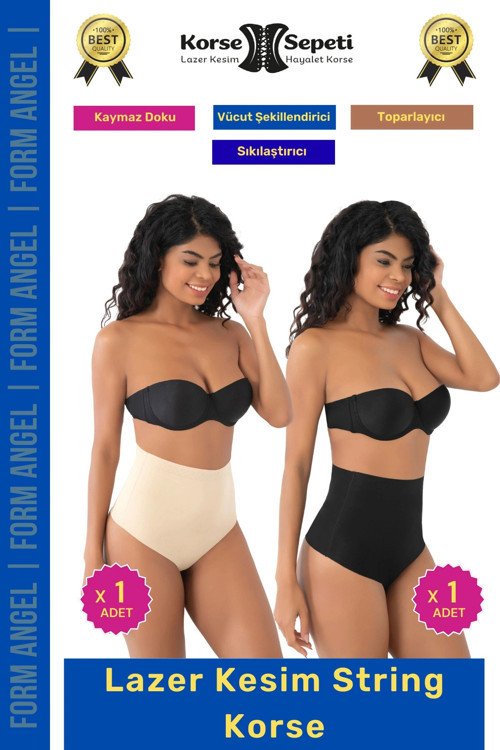 #Korse İz Yapmaz Göstermeyen Kaymaz Doku Toparlayıcı Sıkılaştıran Lazer Kesim String Korse 2'li Set
