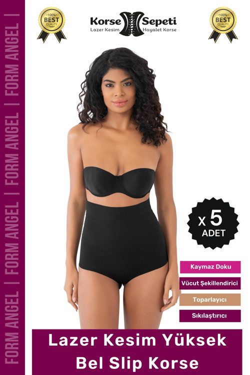 #Korse Toparlayıcı Kaymaz 2 Beden Küçülten Kadın Lazer Kesim Yüksek Bel Slip Korse - 5 Adet
