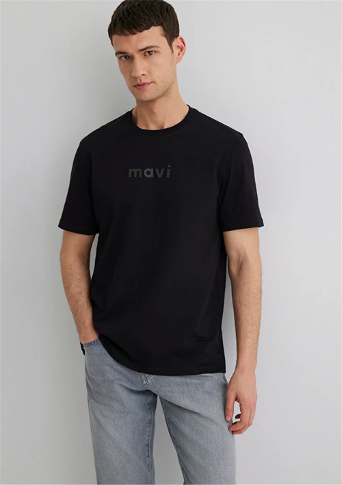 Mavı M0612732-83866 Mantar Kahve Erkek Regular Mavı Baskılı T-Shırt