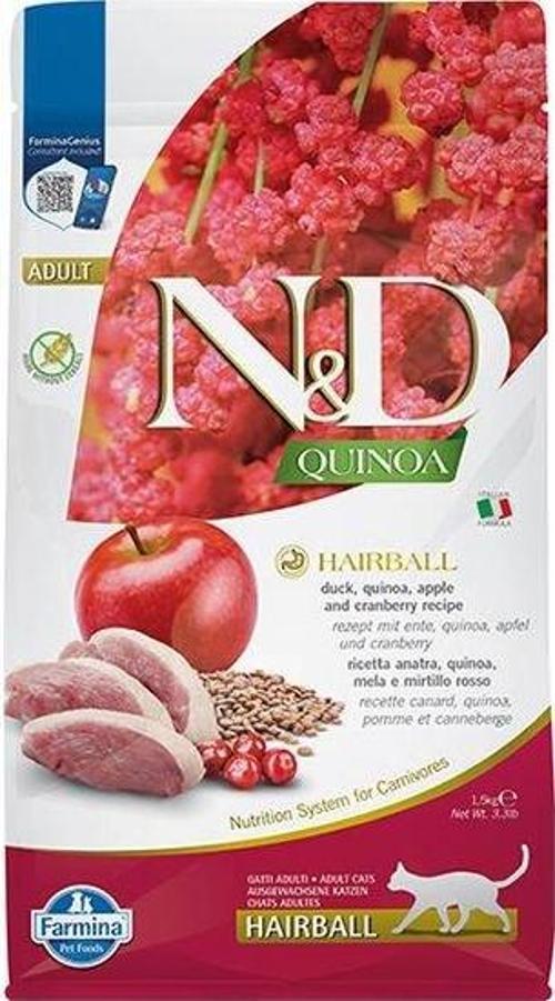 Quinoa Hairball Ördek Etli Kinoa ve Elmalı Yetişkin Kedi Maması 1.5 Kg