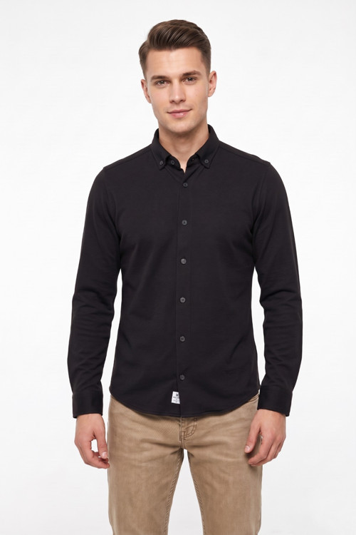Erkek Spor Slim Fit Uzun Kol Petek Dokulu Gömlek BGL-ST05483