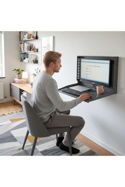 Minimal Tasarımlı Katlanır Metal Duvar Masası Vesa Uyumlu Home Office Desk