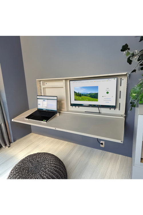 Minimal Katlanır Duvar Masası Laptop Ve Monitör Uyumlu Metal Home Office Çalışma Masası