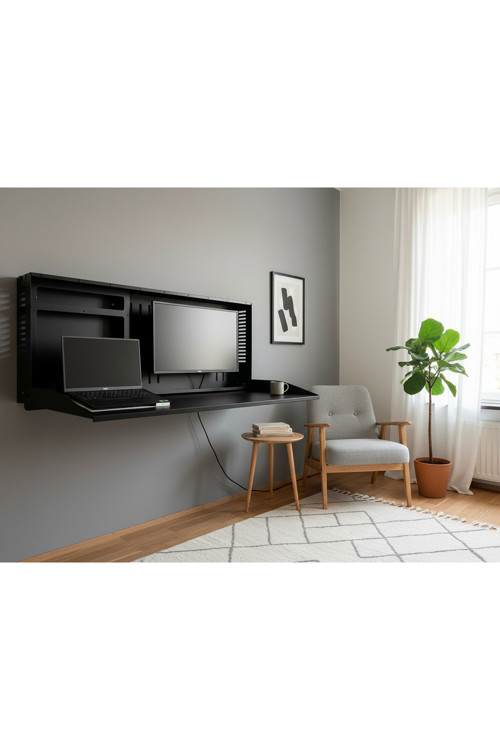 Minimal Katlanır Duvar Masası Laptop Ve Monitör Uyumlu Metal Home Office Çalışma Masası
