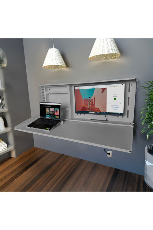 Minimal Katlanır Duvar Masası Laptop Ve Monitör Uyumlu Metal Home Office Çalışma Masası