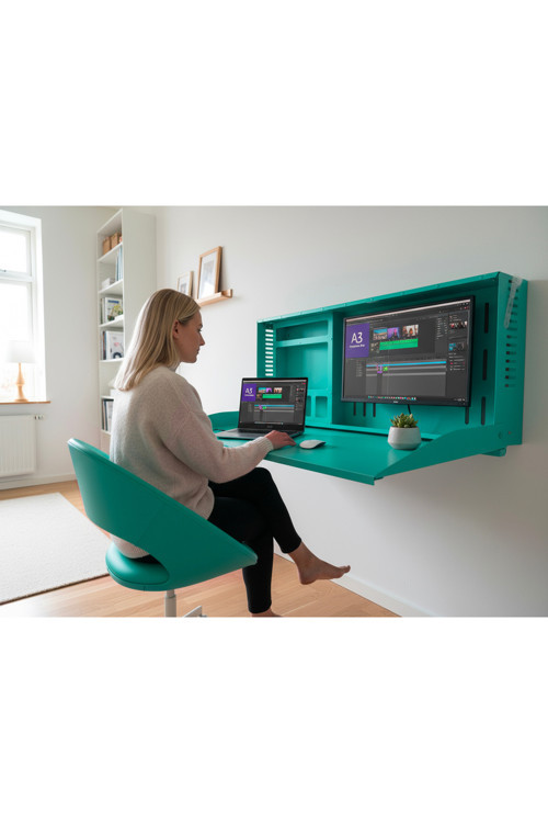 Minimal Katlanır Duvar Masası Laptop Ve Monitör Uyumlu Metal Home Office Çalışma Masası