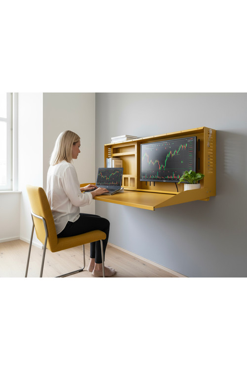 Minimal Katlanır Duvar Masası Laptop Ve Monitör Uyumlu Metal Home Office Çalışma Masası