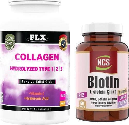 Collagen Kollajen Tip 1-2-3 Hyaluronik Asit Vitamin C 180 Tablet+Biotin 60 Tablet