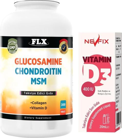 Glucosamine Chondroitin Msm Collagen Vitamin D 300 Tablet + Nevfix 400 Iu Sprey 20 ml