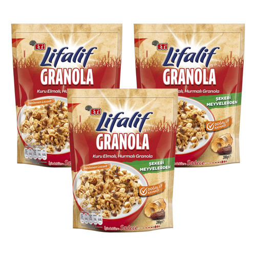 Lifalif Granola Kuru Elma ve Hurmalı 200 gr x 3 Adet