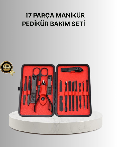 Profesyonel 17 Parça Manikür Pedikür Seti - Şık Paslanmaz Çelik Kutu