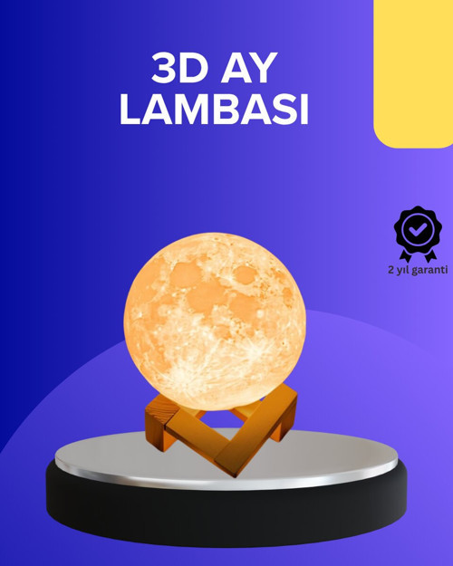 16 Renkli 3D Baskılı Ay Lambası Ahşap Standlı ve Uzaktan Kumandalı - NASA Verileriyle Gerçekçi Tasarım