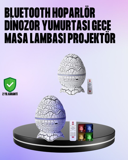 Dinozor Yumurtası Galaksi Projektör Gece Lambası 4'ü 1 Arada – Bluetooth Hoparlörlü