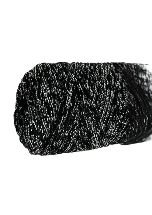 Makrome İpi 3mm Polyester Siyah Gümüş Simli - 150m