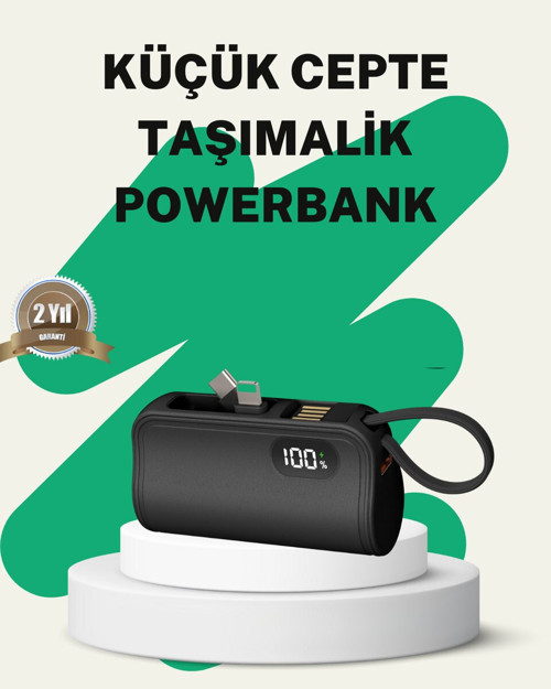 2000mAh Mini Powerbank Dahili Konektörlü PD 20W - Kablosuz Pratiklik ve Hızlı Şarj