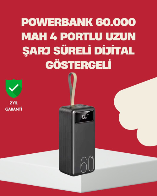 LED Ekranlı Çok Fonksiyonlu Taşınabilir Şarj Ünitesi Powerbank - 4 Çıkışlı Hızlı Şarj ve Acil Işık